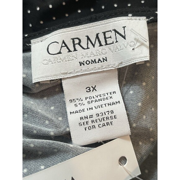 Carmen Black White Small Polka Dot FlutterSleeve Top 3X Plus Stretch Blouse NWT - Picture 11 of 12